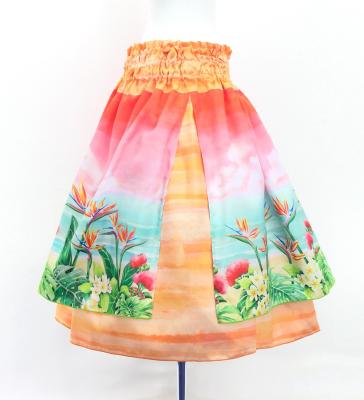 Hula Blouse & Double Pa'u Set-Up with Hawaiian Flower & Sea Print / Luxury Collection / J3196-3