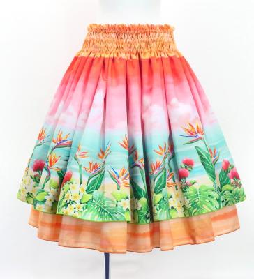 Hula Blouse & Double Pa'u Set-Up with Hawaiian Flower & Sea Print / Luxury Collection / J3196-3
