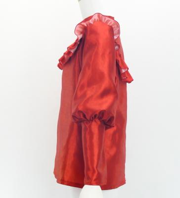 Hula Yoke Frill Balloon Sleeve Blouse with Shantung / Dark Red 2 / J3197drd2