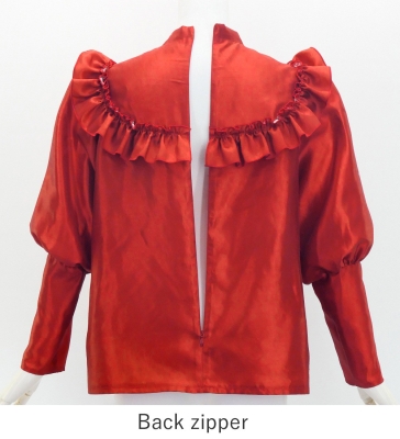 Hula Yoke Frill Balloon Sleeve Blouse with Shantung / Dark Red 2 / J3197drd2