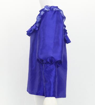 Hula Yoke Frill Balloon Sleeve Blouse with Shantung / Royal Blue / J3197rbl