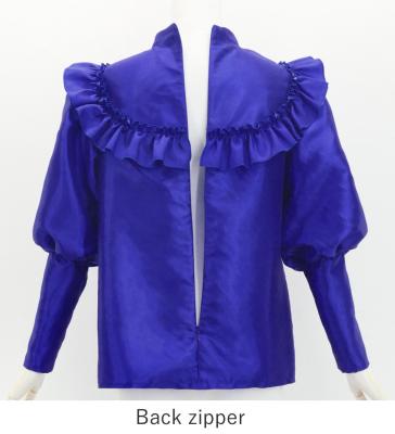 Hula Yoke Frill Balloon Sleeve Blouse with Shantung / Royal Blue / J3197rbl