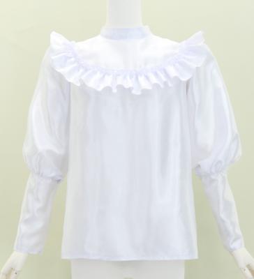 Hula Yoke Frill Balloon Sleeve Blouse with Shantung / White / J3197wh