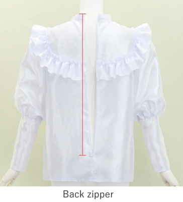 Hula Yoke Frill Balloon Sleeve Blouse with Shantung / White / J3197wh