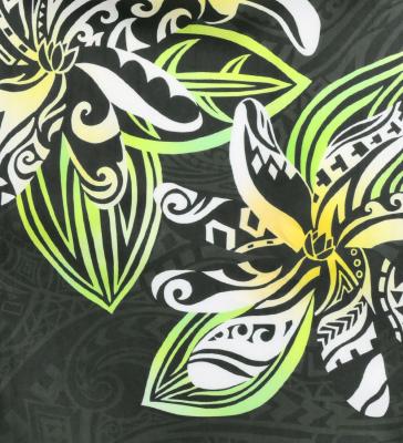 Hula Shantung Pa'u Skirt with Tiare & Kahiko Print / Luxury Collection / Black / J3198bk