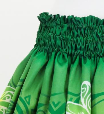 Hula Shantung Pa'u Skirt with Tiare & Kahiko Print / Luxury Collection / Green / J3198gr