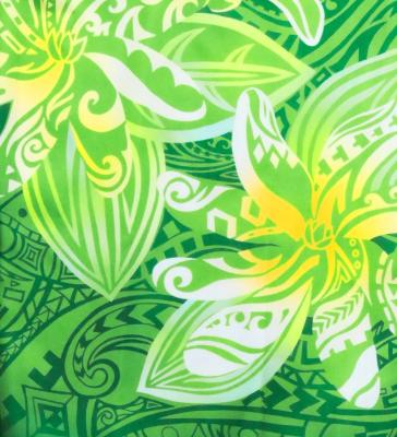 Hula Shantung Pa'u Skirt with Tiare & Kahiko Print / Luxury Collection / Green / J3198gr