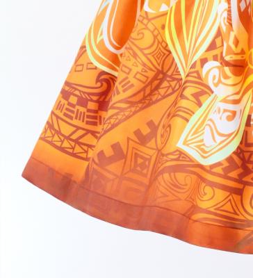Hula Shantung Pa'u Skirt with Tiare & Kahiko Print / Luxury Collection / Orange / J3198or