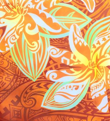 Hula Shantung Pa'u Skirt with Tiare & Kahiko Print / Luxury Collection / Orange / J3198or