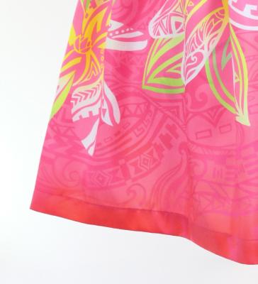 Hula Shantung Pa'u Skirt with Tiare & Kahiko Print / Luxury Collection / Pink / J3198pi
