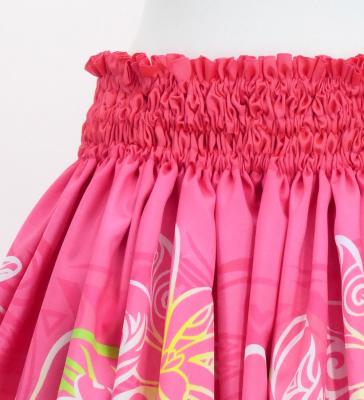 Hula Shantung Pa'u Skirt with Tiare & Kahiko Print / Luxury Collection / Pink / J3198pi