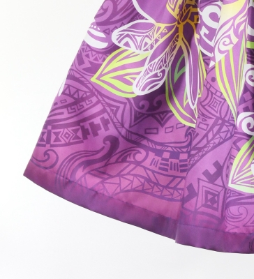 Hula Shantung Pa'u Skirt with Tiare & Kahiko Print / Luxury Collection / Purple / J3198pu