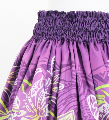 Hula Shantung Pa'u Skirt with Tiare & Kahiko Print / Luxury Collection / Purple / J3198pu