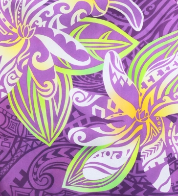 Hula Shantung Pa'u Skirt with Tiare & Kahiko Print / Luxury Collection / Purple / J3198pu