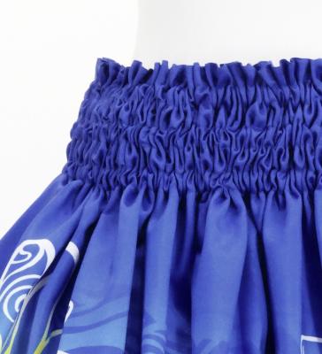 Hula Blouse & Pa'u Set-Up with Tiare & Kahiko Print / Luxury Collection / Blue / J3199bl