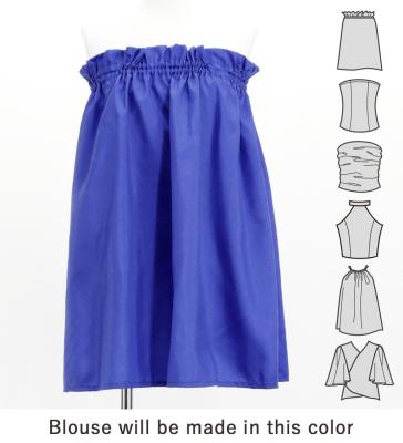 Hula Blouse & Pa'u Set-Up with Tiare & Kahiko Print / Luxury Collection / Blue / J3199bl