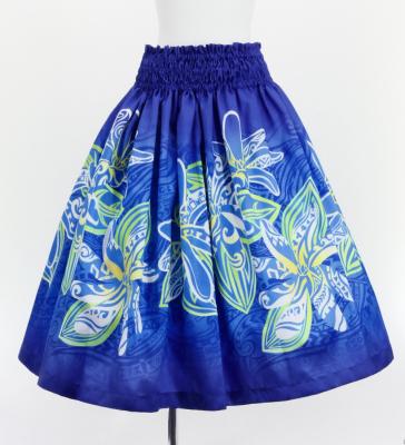 Hula Blouse & Pa'u Set-Up with Tiare & Kahiko Print / Luxury Collection / Blue / J3199bl