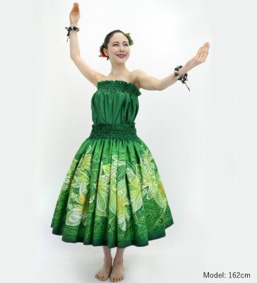 Hula Blouse & Pa'u Set-Up with Tiare & Kahiko Print / Luxury Collection / Green / J3199gr
