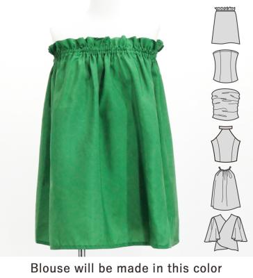 Hula Blouse & Pa'u Set-Up with Tiare & Kahiko Print / Luxury Collection / Green / J3199gr