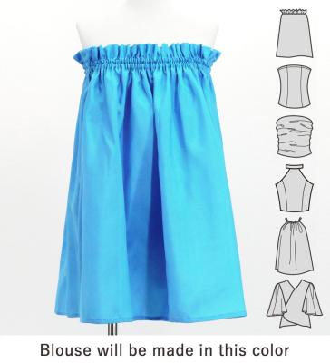 Hula Blouse & Pa'u Set-Up with Tiare & Kahiko Print / Luxury Collection / Light Blue / J3199lbl