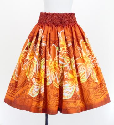 Hula Blouse & Pa'u Set-Up with Tiare & Kahiko Print / Luxury Collection / Orange / J3199or