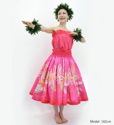 Hula Blouse & Pa'u Set-Up with Tiare & Kahiko Print / Luxury Collection / Pink / J3199pi