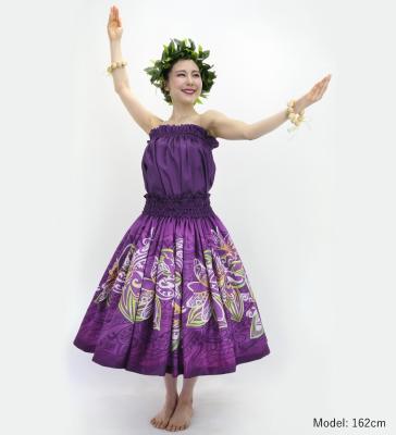 Hula Blouse & Pa'u Set-Up with Tiare & Kahiko Print / Luxury Collection / Purple / J3199pu