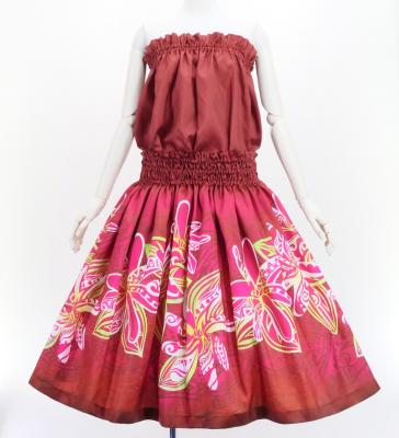 Hula Blouse & Pa'u Set-Up with Tiare & Kahiko Print / Luxury Collection / Red / J3199rd