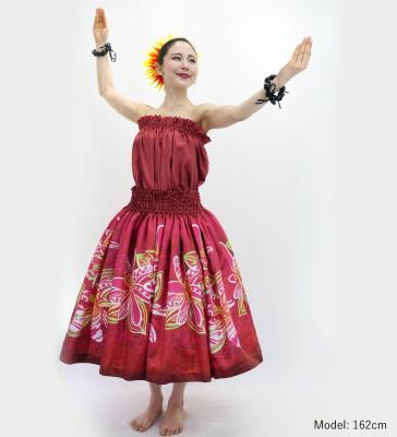 Hula Blouse & Pa'u Set-Up with Tiare & Kahiko Print / Luxury Collection / Red / J3199rd