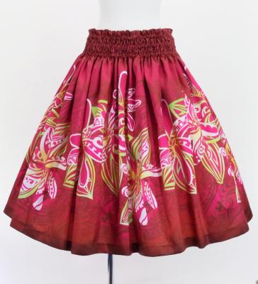 Hula Blouse & Pa'u Set-Up with Tiare & Kahiko Print / Luxury Collection / Red / J3199rd