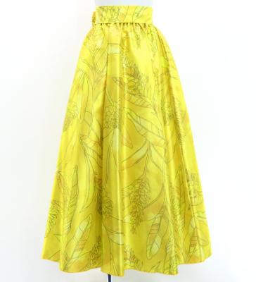 Hula Long Shantung Circular Skirt with Ginger Print / Luxury Collection / Yellow / J3201-1