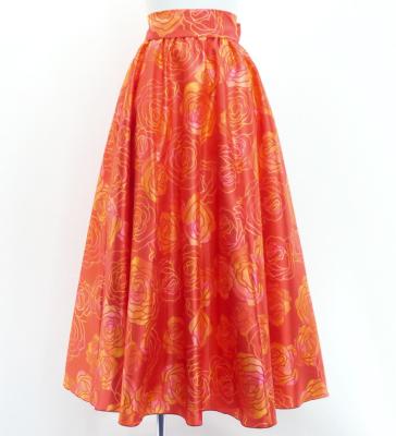 Hula Long Shantung Circular Skirt with Lokerani Print / Luxury Collection / Red2 / J3201-10