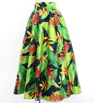 Hula Long Shantung Circular Skirt with Heliconia Print / Luxury Collection / Black / J3201-11