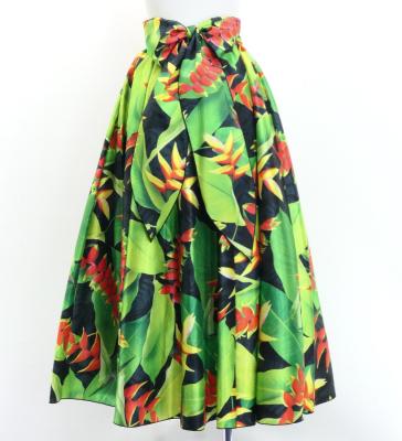 Hula Long Shantung Circular Skirt with Heliconia Print / Luxury Collection / Black / J3201-11