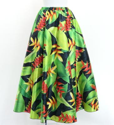 Hula Long Shantung Circular Skirt with Heliconia Print / Luxury Collection / Black / J3201-11