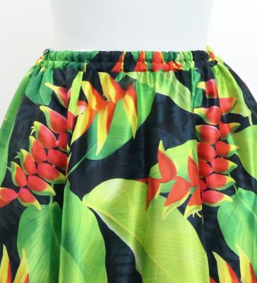 Hula Long Shantung Circular Skirt with Heliconia Print / Luxury Collection / Black / J3201-11