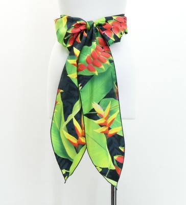 Hula Long Shantung Circular Skirt with Heliconia Print / Luxury Collection / Black / J3201-11