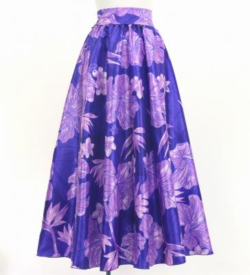 Hula Long Circular Skirt withHibiscus & Bird of Paradise / Luxury Collection / Purple / J3201-17