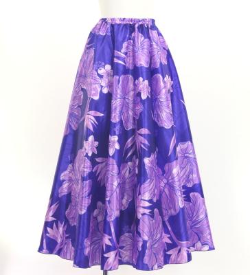 Hula Long Circular Skirt withHibiscus & Bird of Paradise / Luxury Collection / Purple / J3201-17