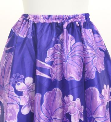 Hula Long Circular Skirt withHibiscus & Bird of Paradise / Luxury Collection / Purple / J3201-17