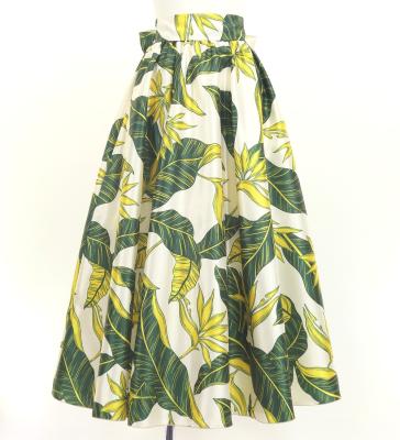 Hula Long Circular Skirt with Strelitzia / Luxury Collection / Yellow Green / J3201-18