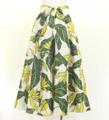 Hula Long Circular Skirt with Strelitzia / Luxury Collection / Yellow Green / J3201-18
