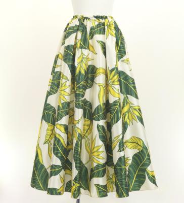 Hula Long Circular Skirt with Strelitzia / Luxury Collection / Yellow Green / J3201-18