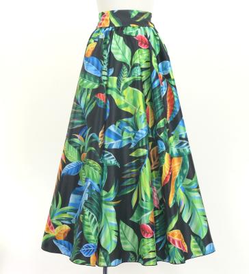 Hula Long Circular Skirt with Hawaiian Leaf / Luxury Collection / Black / J3201-19