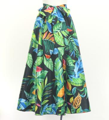 Hula Long Circular Skirt with Hawaiian Leaf / Luxury Collection / Black / J3201-19