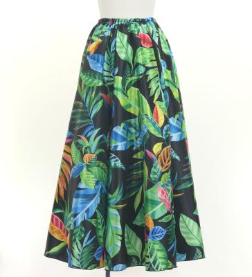 Hula Long Circular Skirt with Hawaiian Leaf / Luxury Collection / Black / J3201-19