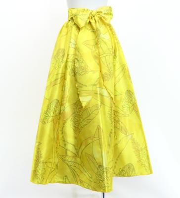 Hula Long Shantung Circular Skirt with Ginger Print / Luxury Collection / Yellow / J3201-1