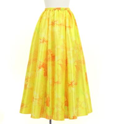 Hula Long Circular Skirt with Hawaiian Flower / Luxury Collection / Yellow / J3201-21