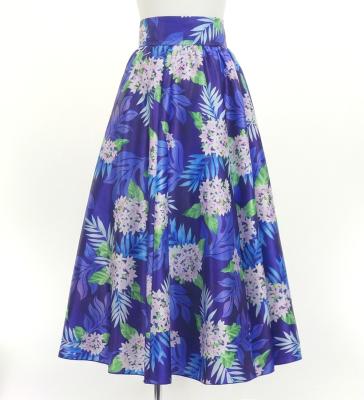 Hula Long Circular Skirt with Naupaka & Breadfruit Tree/ Luxury Collection / Navy / J3201-22