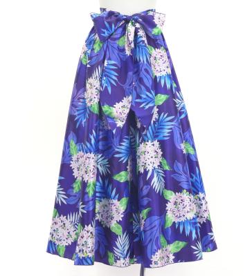 Hula Long Circular Skirt with Naupaka & Breadfruit Tree/ Luxury Collection / Navy / J3201-22